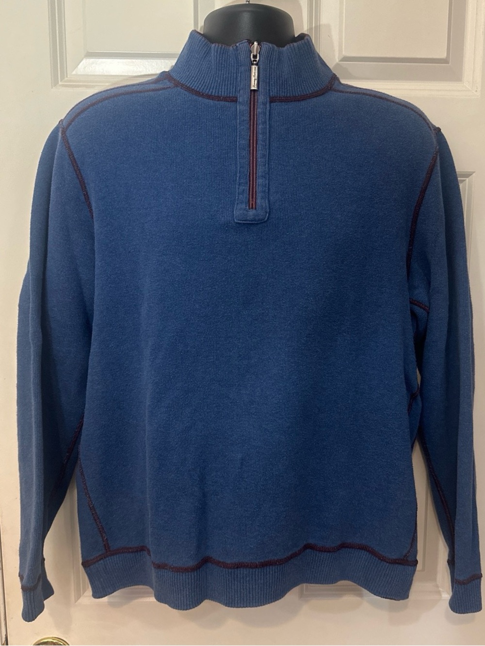 Tommy Bahama Men's Blue Quarter-Zip Pullover Sweater